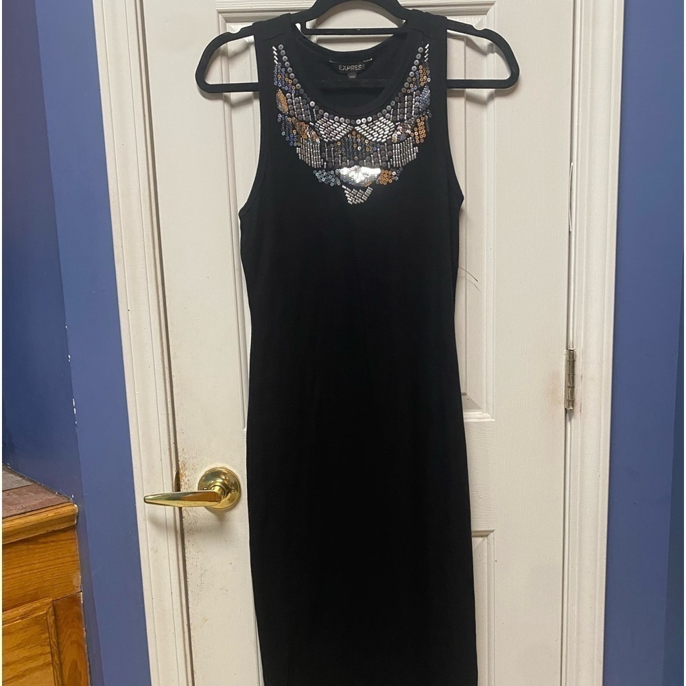 Express Black embellished stretch midi tank dress size Medium 
NWT